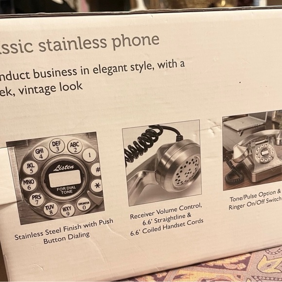 Retro 50’s stainless steel finish landline phone NWOT - Picture 7 of 10